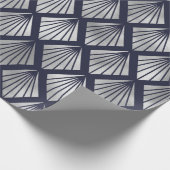 Navy Blue en Silver Art Deco Diamond Pattern Cadeaupapier (Hoek)