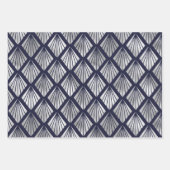 Navy Blue en Silver Art Deco Diamond Pattern Inpakpapier Vel (Voorkant 2)