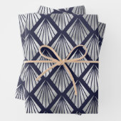 Navy Blue en Silver Art Deco Diamond Pattern Inpakpapier Vel (In situ)