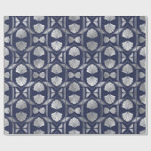 Navy Blue en Silver Art Deco Shell Pattern Cadeaupapier (Vlak)