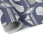 Navy Blue en Silver Art Deco Shell Pattern Cadeaupapier (Rol Hoek)