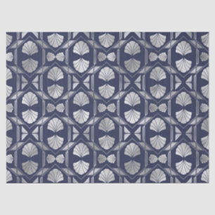 Navy Blue en Silver Art Deco Shell Pattern Tissuepapier