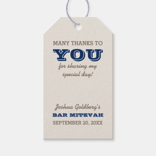 Navy Blue en Silver Bar Mitzvah Dank u Cadeaulabel (Voorkant)
