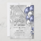 Navy Blue en Silver Birthday Party Invitation Kaart (Voorkant)