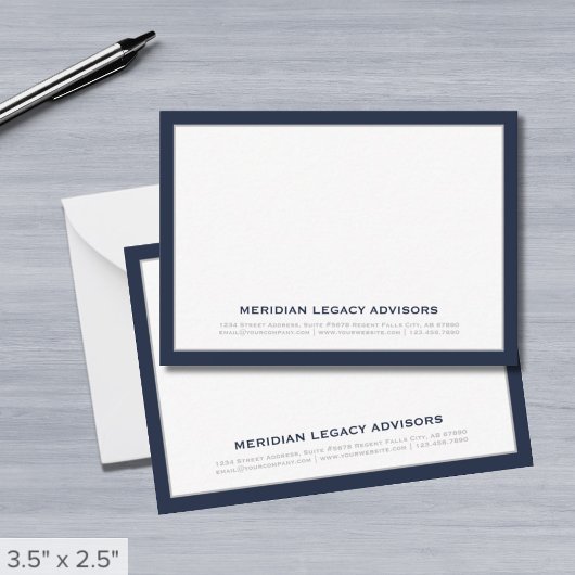Navy Blue en Silver Business Note Kaart Notitiekaartje