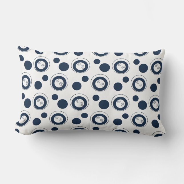 Navy Blue en Silver Concentric Circles Polka Dots Kussen (Voorkant)