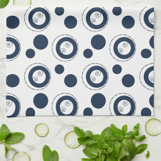 Navy Blue en Silver Concentric Circles Polka Dots Theedoek (Gevouwen)