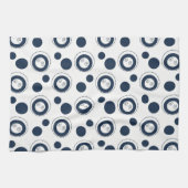 Navy Blue en Silver Concentric Circles Polka Dots Theedoek (Horizontaal)