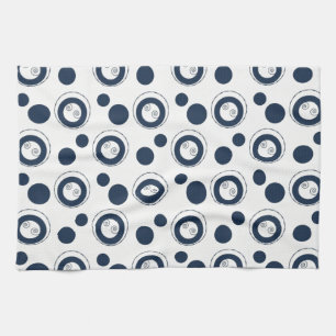 Navy Blue en Silver Concentric Circles Polka Dots Theedoek