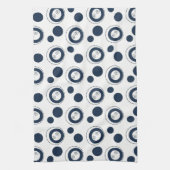 Navy Blue en Silver Concentric Circles Polka Dots Theedoek (Verticaal)