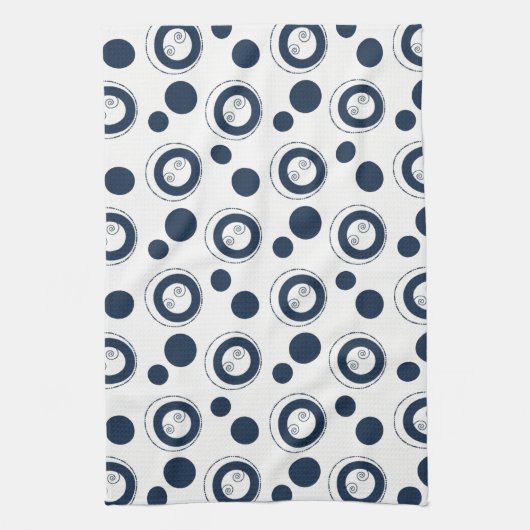 Navy Blue en Silver Concentric Circles Polka Dots Theedoek (Verticaal)
