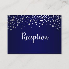 Navy Blue en Silver Confetti Stippen - Receptie Informatiekaartje