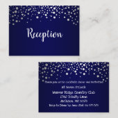 Navy Blue en Silver Confetti Stippen - Receptie Informatiekaartje (Voorkant / Achterkant)
