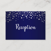 Navy Blue en Silver Confetti Stippen - Receptie Informatiekaartje (Voorkant)