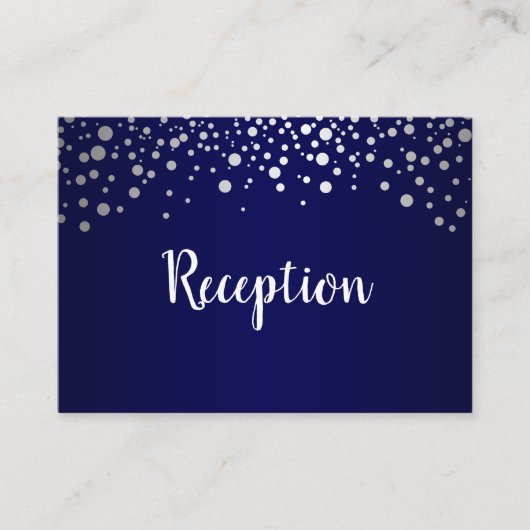 Navy Blue en Silver Confetti Stippen - Receptie Informatiekaartje (Voorkant)