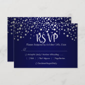 Navy Blue en Silver Confetti Stippen - RSVP (Voorkant / Achterkant)