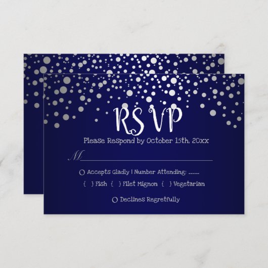 Navy Blue en Silver Confetti Stippen - RSVP (Voorkant / Achterkant)