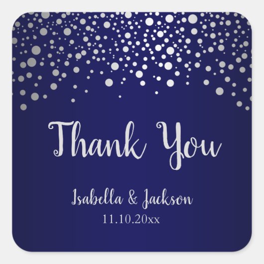 Navy Blue en Silver Confetti Stippen - Vierkant Vierkante Sticker (Voorkant)
