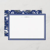 Navy Blue en Silver Damask Invitation Sjabloon Kaart (Voorkant / Achterkant)