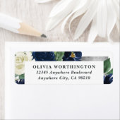 Navy Blue en Silver Elegant Ivory Floral Wedding Etiket (Insitu)