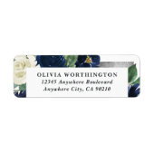 Navy Blue en Silver Elegant Ivory Floral Wedding Etiket (Voorkant)