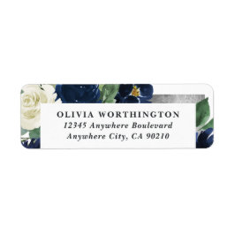 Navy Blue en Silver Elegant Ivory Floral Wedding Etiket