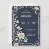 Navy Blue en Silver Elegant Ivory Floral Wedding Kaart (Voorkant)