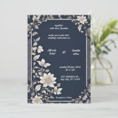 Navy Blue en Silver Elegant Ivory Floral Wedding Kaart (Staand voorkant)