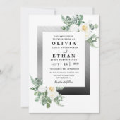 Navy Blue en Silver Elegant Ivory Floral Wedding Kaart (Voorkant)