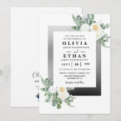 Navy Blue en Silver Elegant Ivory Floral Wedding Kaart (Voorkant / Achterkant)