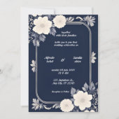 Navy Blue en Silver Elegant Ivory Floral Wedding Kaart (Voorkant)