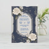 Navy Blue en Silver Elegant Ivory Floral Wedding Kaart (Staand voorkant)