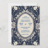 Navy Blue en Silver Elegant Ivory Floral Wedding Kaart (Voorkant)