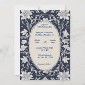 Navy Blue en Silver Elegant Ivory Floral Wedding Kaart (Voorkant)
