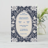 Navy Blue en Silver Elegant Ivory Floral Wedding Kaart (Staand voorkant)