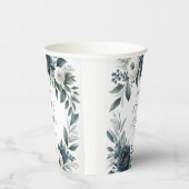 Navy Blue en Silver Elegant Ivory Floral Wedding Papieren Bekers (Rechts)