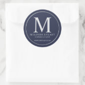 Navy Blue en Silver Elegant Monogram Business Ronde Sticker (Tas)