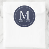 Navy Blue en Silver Elegant Monogram Ronde Sticker (Tas)