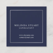 Navy Blue en Silver Elegant Monogram Vierkante Visitekaartje (Achterkant)