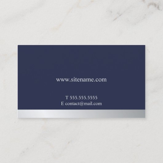 Navy Blue en Silver Elegant Monogram Visitekaartje (Achterkant)