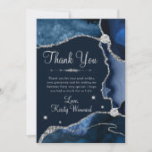Navy Blue en Silver Faux Glitter Agate Birthday Bedankkaart (Voorkant)