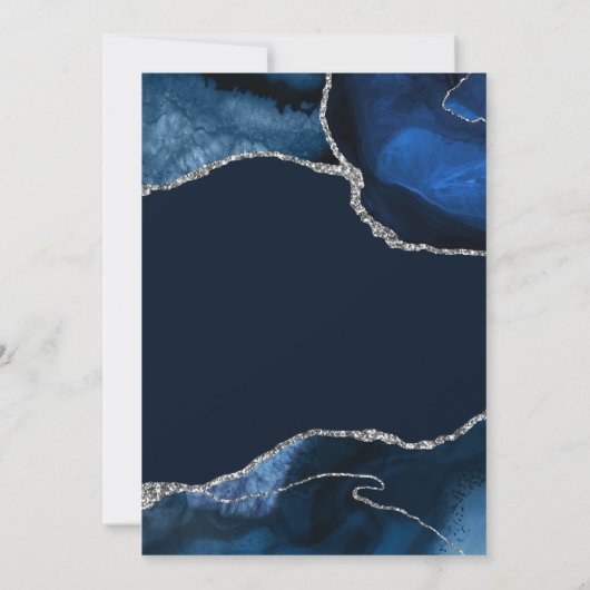 Navy Blue en Silver Faux Glitter Agate Birthday Bedankkaart (Achterkant)