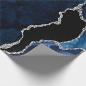 Navy Blue en Silver Faux Glitter Agate Cadeaupapier (Hoek)