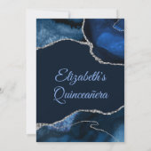 Navy Blue en Silver Faux Glitter Agate Quinceañera Bedankkaart (Achterkant)