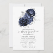 Navy Blue en Silver Floral Shower per Mail Kaart (Voorkant)