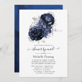 Navy Blue en Silver Floral Shower per Mail Kaart