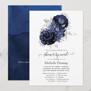 Navy Blue en Silver Floral Shower per Mail Kaart