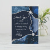 Navy Blue en Silver Glitter Agate Birthday Bedankkaart (Staand voorkant)
