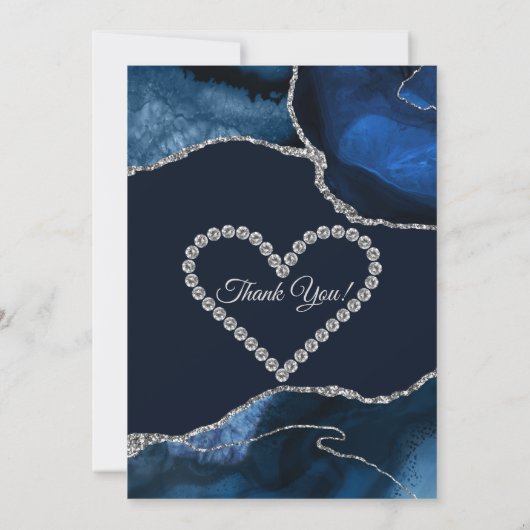 Navy Blue en Silver Glitter Agate Birthday Bedankkaart (Achterkant)