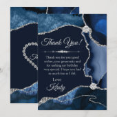 Navy Blue en Silver Glitter Agate Birthday Bedankkaart (Voorkant / Achterkant)